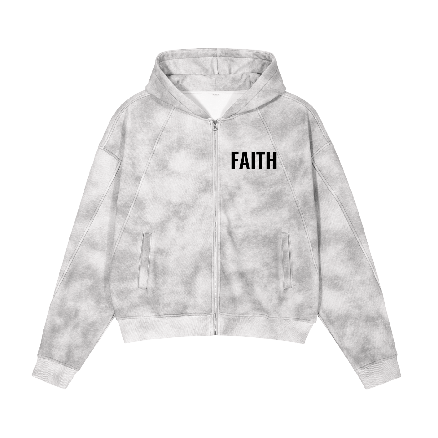 FAITH Dirty Washed Boxy Zip-up Fleece Hoodie