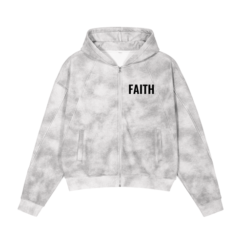 FAITH Dirty Washed Boxy Zip-up Fleece Hoodie