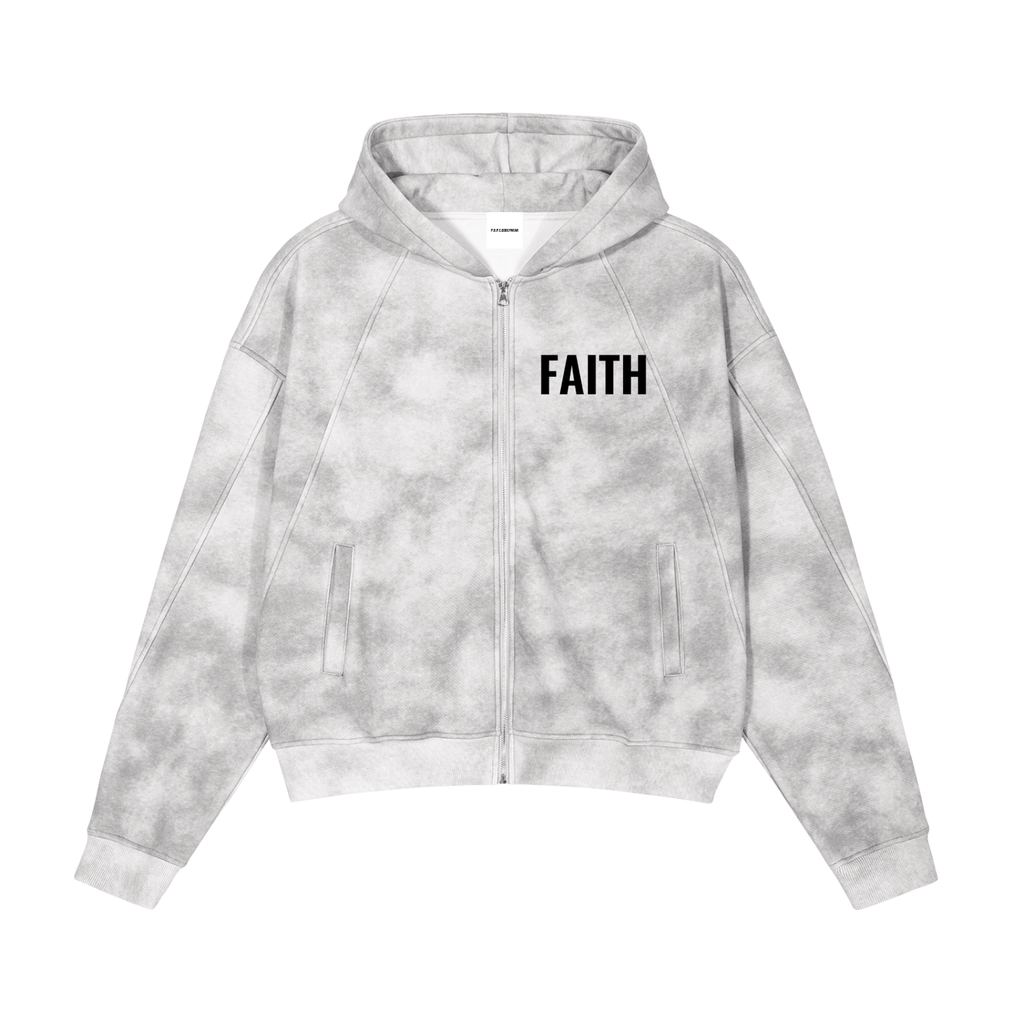 FAITH Dirty Washed Boxy Zip-up Fleece Hoodie