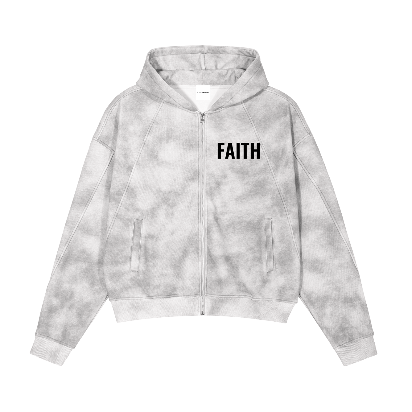 FAITH Dirty Washed Boxy Zip-up Fleece Hoodie