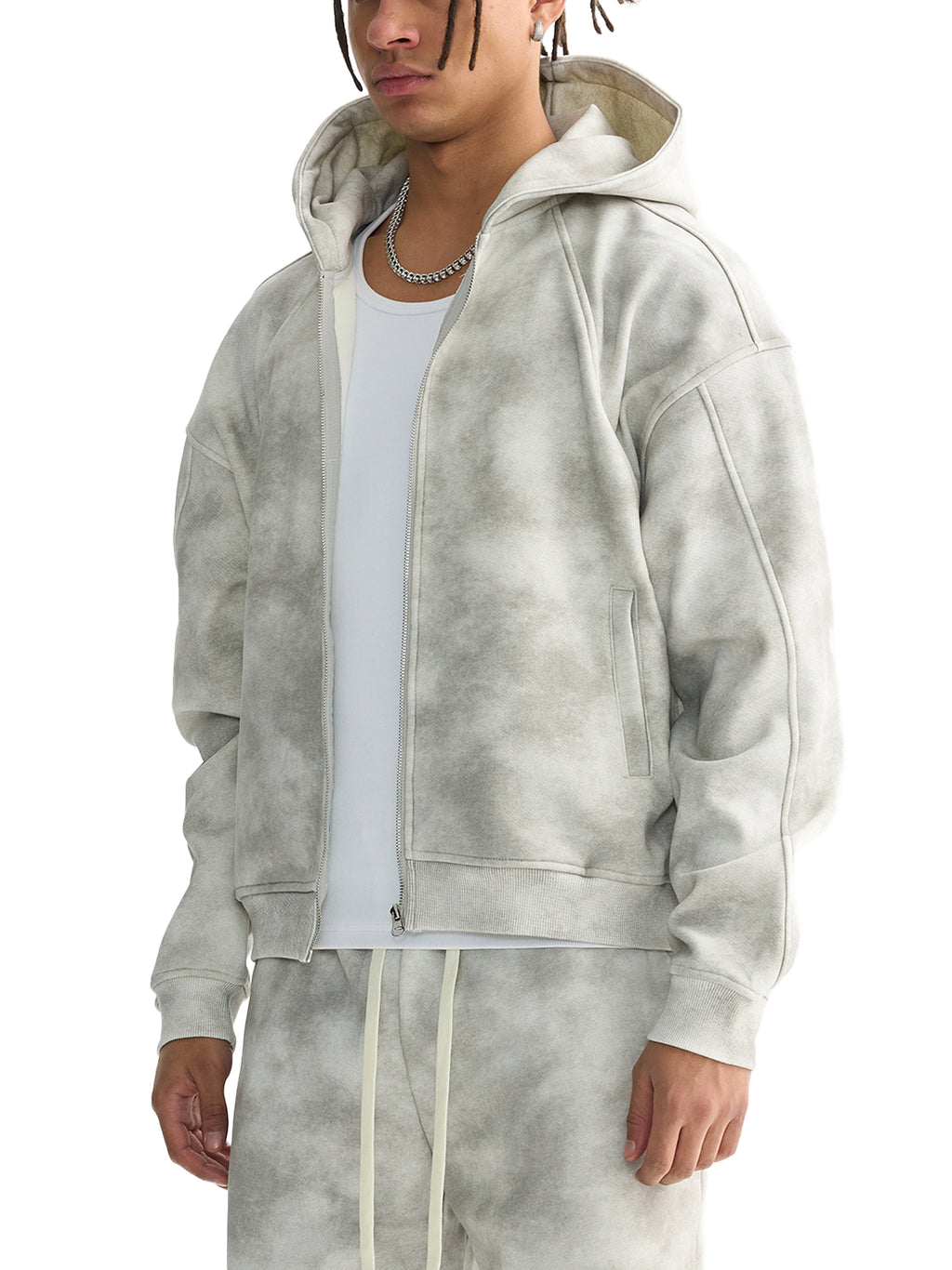 FAITH Dirty Washed Boxy Zip-up Fleece Hoodie